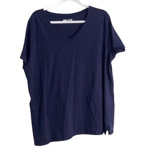 Ava & Viv 2X Navy Blue V-Neck Tee – Soft Stretch Cotton Basic